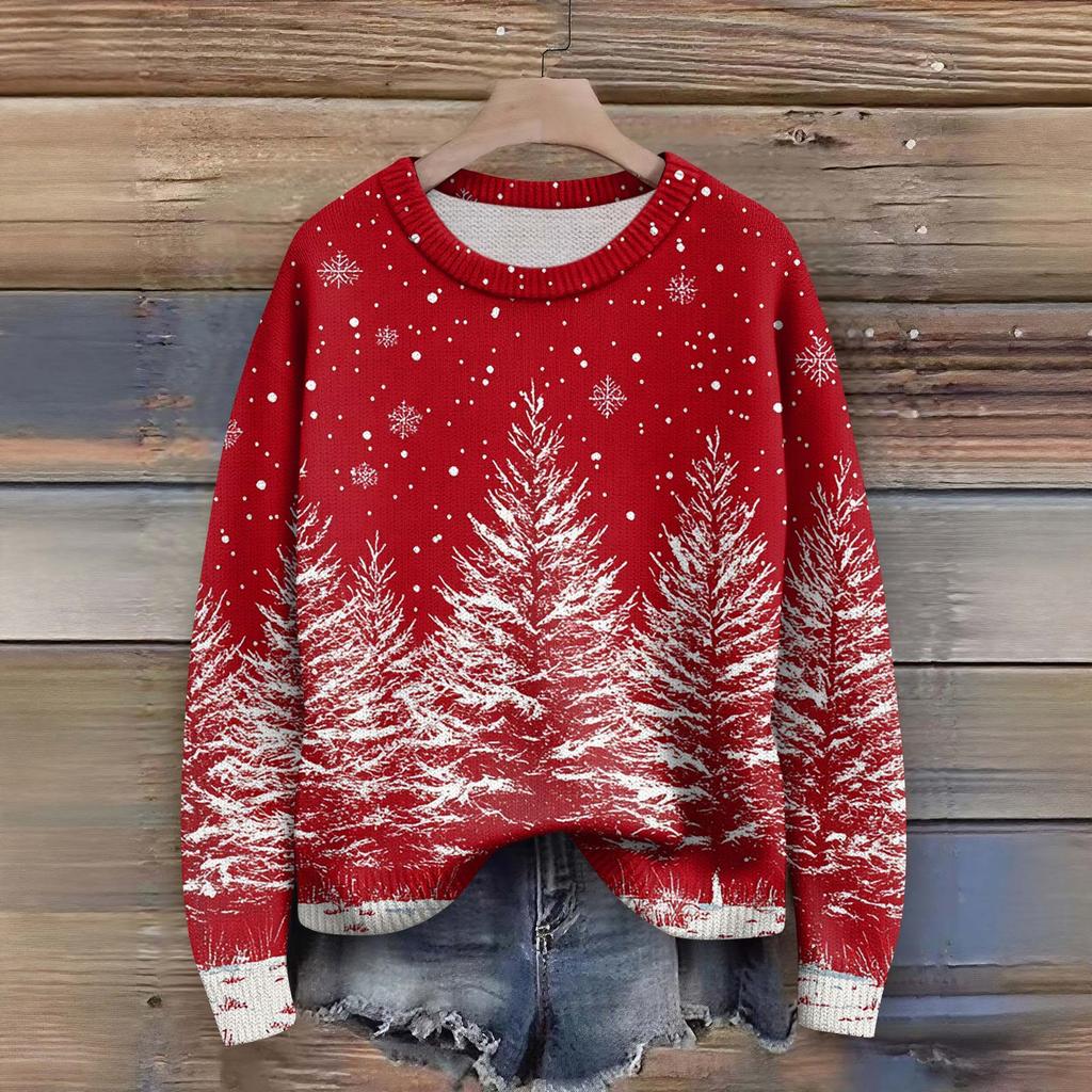 Пуловеры с длинным рукавом для женщин, с круглым вырезом, повседневные, милые, с принтом, вязаные, оверсайз