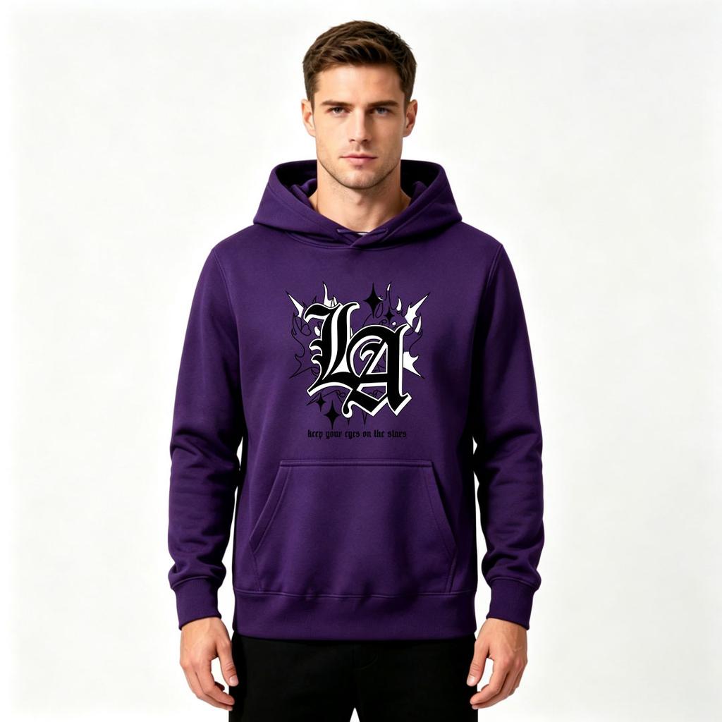 Men's Pullover Hoodie, Casual LA Star Flame Graphic Print Long Sleeve Hooded Sweatshirt for Daily Wear
