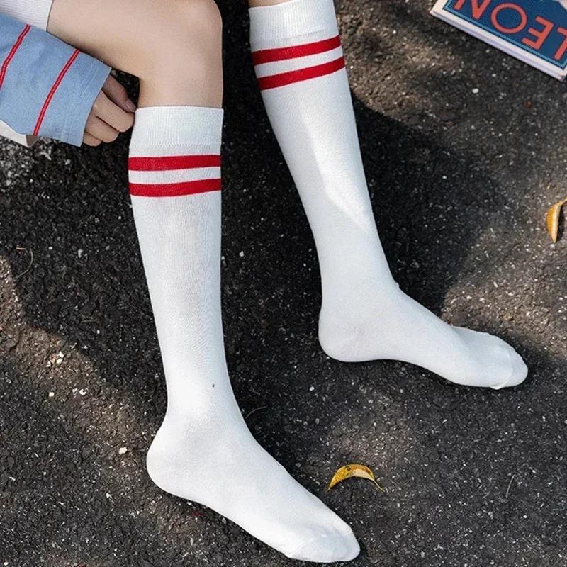 Японские полосатые длинные носки JK для женщин и девочек, хлопковые, черные и белые, до колена, студенческие, милые, однотонные, длинные гольфы