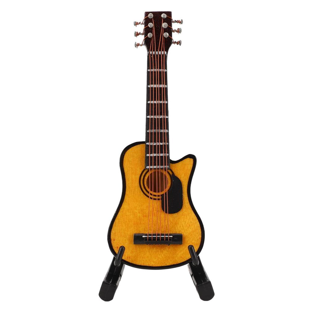 Mini Guitar Model Reddish Brown 3.3in Length Miniature Guitar Model Decoration with Stand