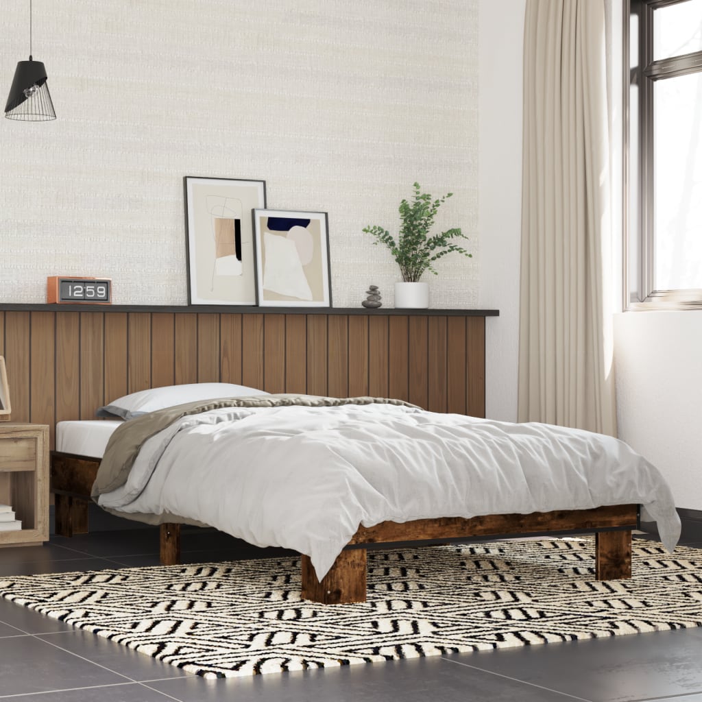 Bed Frame Smoked Oak 100x200 cm Particleboard and Metal