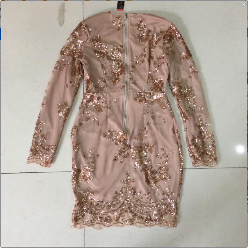 Women's Sexy Deep V Sequins Long Sleeve Dresses