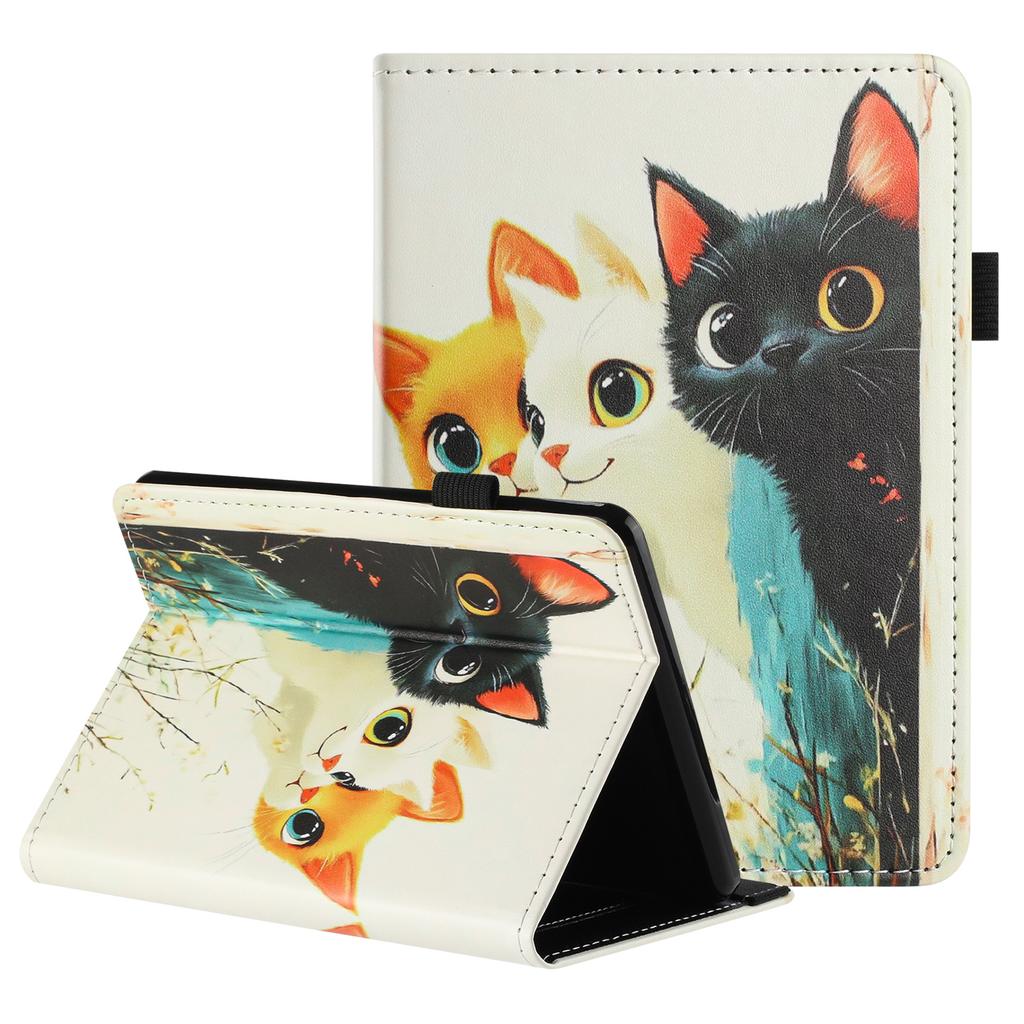 Для Amazon Kindle Paperwhite 6 (2024) Чехол для планшета с текстурой личи, печатным узором, кожаная обложка, автосон/пробуждение, с держателем для карт