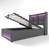 Upholstered Bed with USB 90x200cm, LED Single Bed with Slatted Frame Made of Metal Frame, Bed Frame Made of Linen Material Youth Bed (With Mattress)