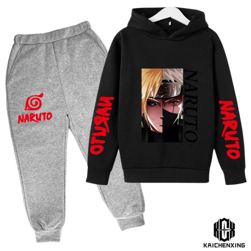 Весенняя повседневная спортивная одежда Наруто для маленьких мальчиков и девочек, детский милый детский топ + штаны, спортивный костюм для мальчиков 4-14 лет