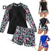 Swimsuit Beach Pcsset 2 Women Top Shorts Set Round Neck Zipper Closure Conservative Skinny Quick Dry Soft Floral Print Lady Bathing Suit Surfing