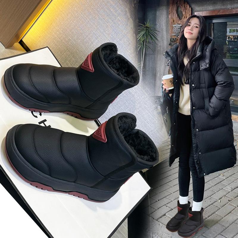 Женские зимние ботинки на толстой подошве с добавленным флисом, толстые, водонепроницаемые и противоскользящие, короткие хлопковые ботинки для снега для женщин в Северо-Восточном Китае