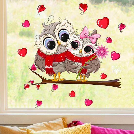Двусторонняя наклейка с изображением совы из мультфильма, узор в виде сердца с любовью, водонепроницаемые наклейки для создания атмосферы, свадебное украшение для дома