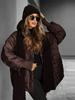 Women's Stand Up Collar Hooded Long Sleeved Zipper Glossy Thick Jacket for Winter