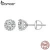 BAMOER Platinum Plated Moissanite Earrings Eight Heart Claws Lab Created Diamond Stud Earrings for Women