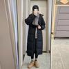 Черный пуховик женский, средний и длинный, выше колена, китайский, утолщенный, белый, утиный пух, длинное пальто