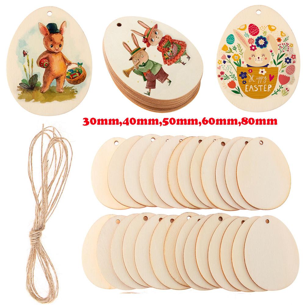 Natural Hanging Ornaments Wooden Graffiti Wood Chips Easter Decorations Wood Slice Easter Eggs
