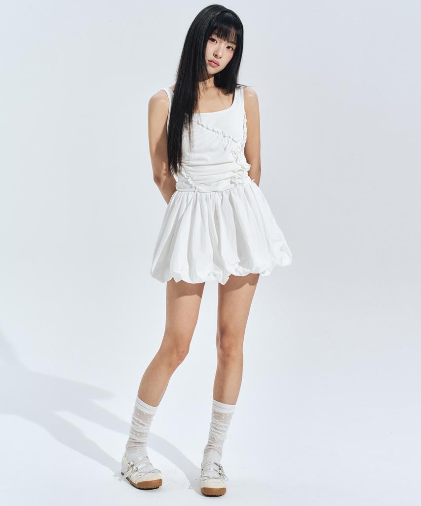 Zero Planet Ayla Shirred Mini Dress White