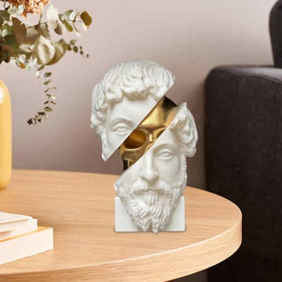 Нарезанная скульптура философа Золотой череп Статуя греческого философа Полимерная фигурка Дом Офис