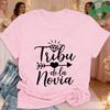 Tribu De La Novia Spanish Single Farewell Bachelorette Party T-shirts Short Sleeve O Neck Tops with Diamond Heart Arrow Graphic