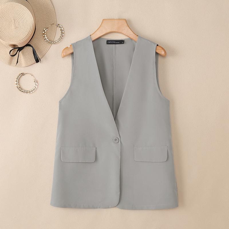 ZANZEA Женский летний повседневный жилет без рукавов с V-образным вырезом, однотонный