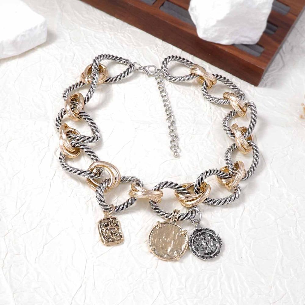 Fashion Cuban Chain Necklaces Vintage Neck Jewelry Personality Geometric Pendant Holiday