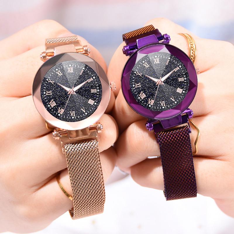 Reloj Mujer женские модные часы со звездным небом для женщин платье магнитная пряжка сетчатый ремень кварцевые часы Zegarek Damski