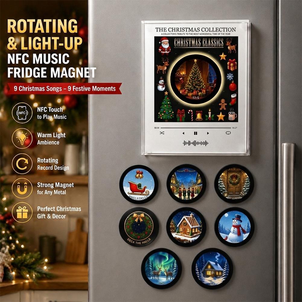 Screw Free Mold Rotating Luminescent NFC New Christmas Music Box Refrigerator Sticker Magnetic Holiday Decoration Gift