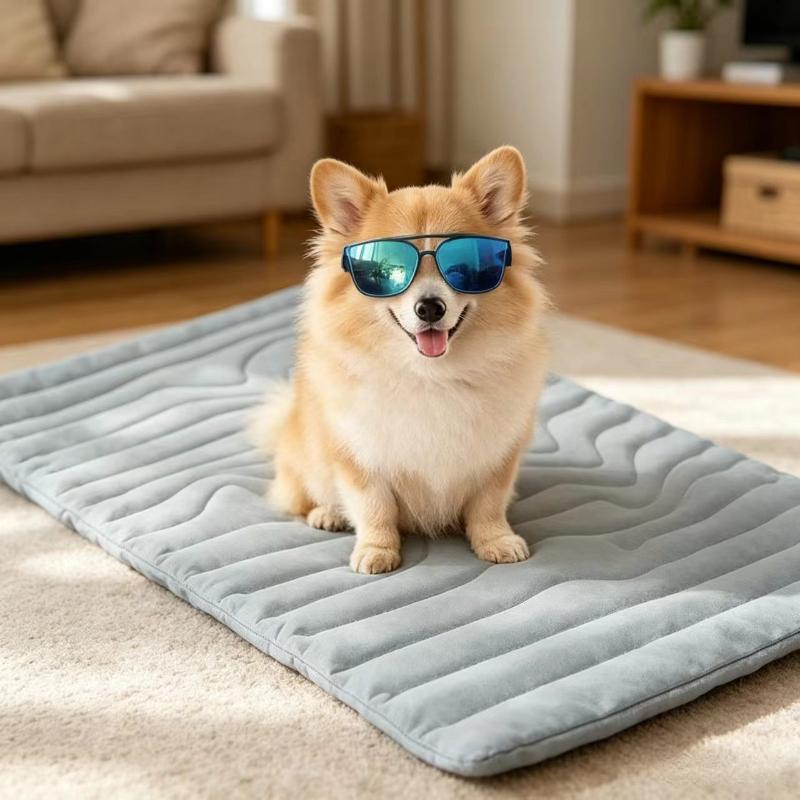 Blue Pet Mat 4 Seasons Use Cooling Ice Silk Warm Plush Double Sided Dog Bed Foldable Portable Mattress For Large Dog Cat