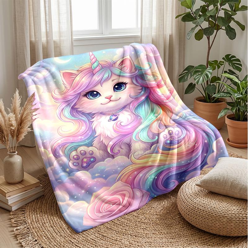 Underwater Cat and Fishes Theme blanket Lightweight Warm Flannel Blanket Decorative Throw Blanket for Home Decoration