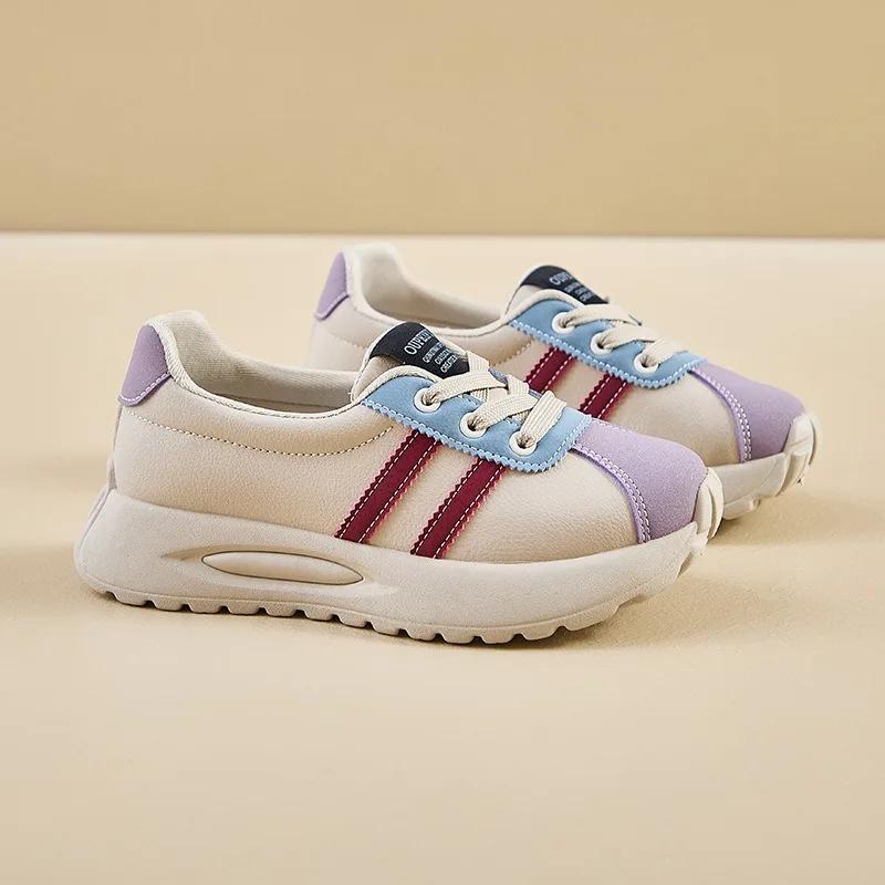 Новые женские туфли на платформе, повседневные кроссовки, универсальные модные дизайнерские полосатые женские туфли из искусственной кожи, одиночные туфли