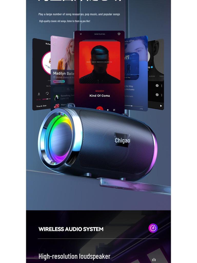 AI-Powered Portable Bluetooth Speaker with Color Light & Subwoofer for Indoor/Outdoor Use