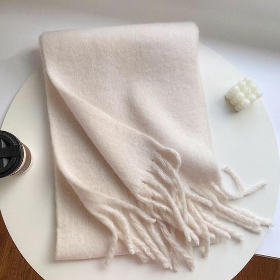Women Winter Scarf Solid Color Thickened Warm Shawl Scarf with Tassel Design Cold Weather Fashion Accessories