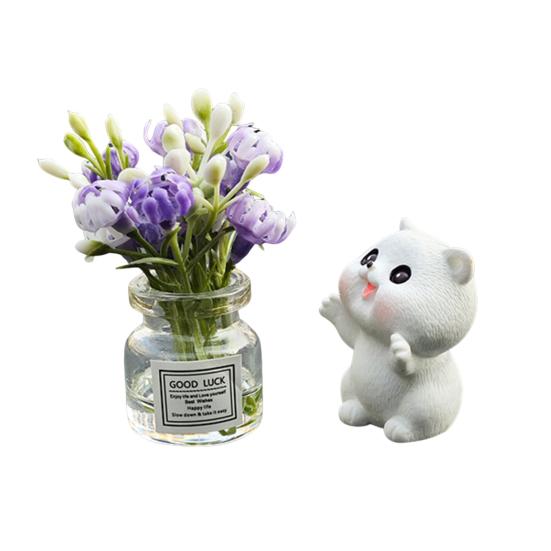 Декор приборной панели автомобиля Мини Кролик с цветком в вазе для цветов Украшения для салона автомобиля Подарок для женщин и мужчин Владельцев автомобилей