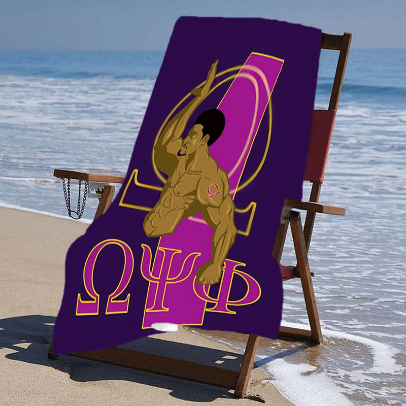 proof beach towel with a Omega Psi Phi pattern - soft,absorbent,quick-drying,machine washable - perfect for swimming,camping,bathing