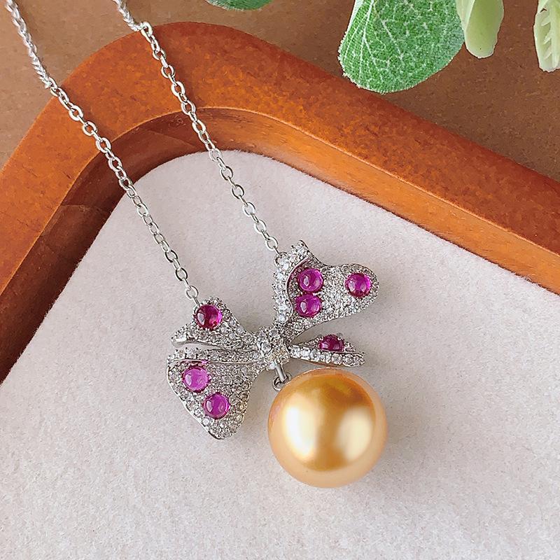 Жемчужный комплект, ожерелье, серьги, украшения в форме банта, фиолетовый свет изменит цвет, красный корунд светлый роскошные женщины