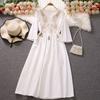 Summer Embroidery Vacation Long Dress Women National Style Flower Vintage Party Midi Dresses Female Loose Fashion Solid Retro Beach Dress New