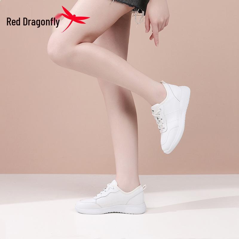 Женские Весенние Кожаные Повседневные Спортивные Туфли Red Dragonfly - Натуральная Кожа, Мягкая Подошва, Водонепроницаемые Маленькие Белые Туфли