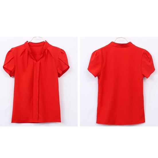 Летняя шифоновая рубашка с v-образным вырезом и лепестками, короткий однотонный пуловер с рукавами, топы с воротником-стойкой, тонкая женская блузка