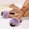 Luxury Fluffy Fur Women's Home Slippers 2025 Winter Metal Decoration Soft Sole Non Slip Indoor Slippers Furry Slides for Women