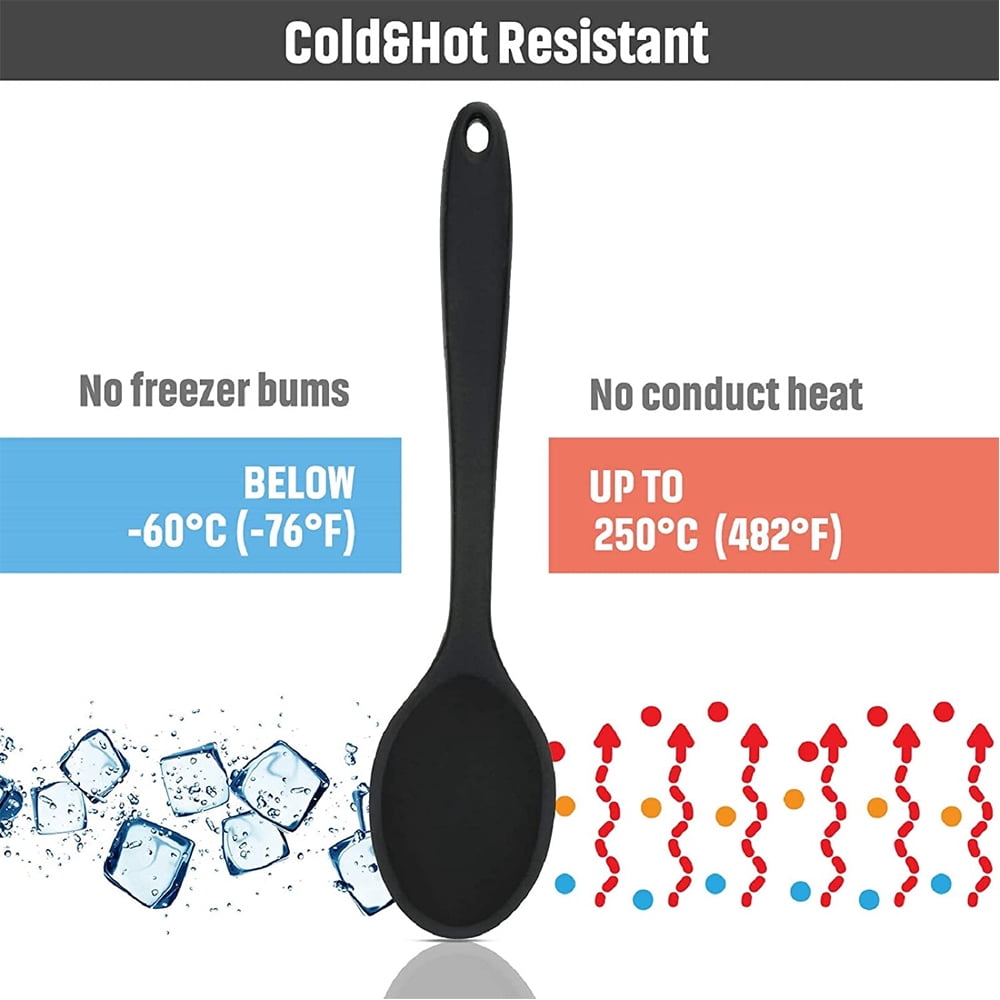 4 Pack Silicone Cooking Spoon Set - 27 cm Heat-Resistant Non-Stick Kitchen Utensils for Stirring Mixing Serving Includes Large Slotted Spoons for Non