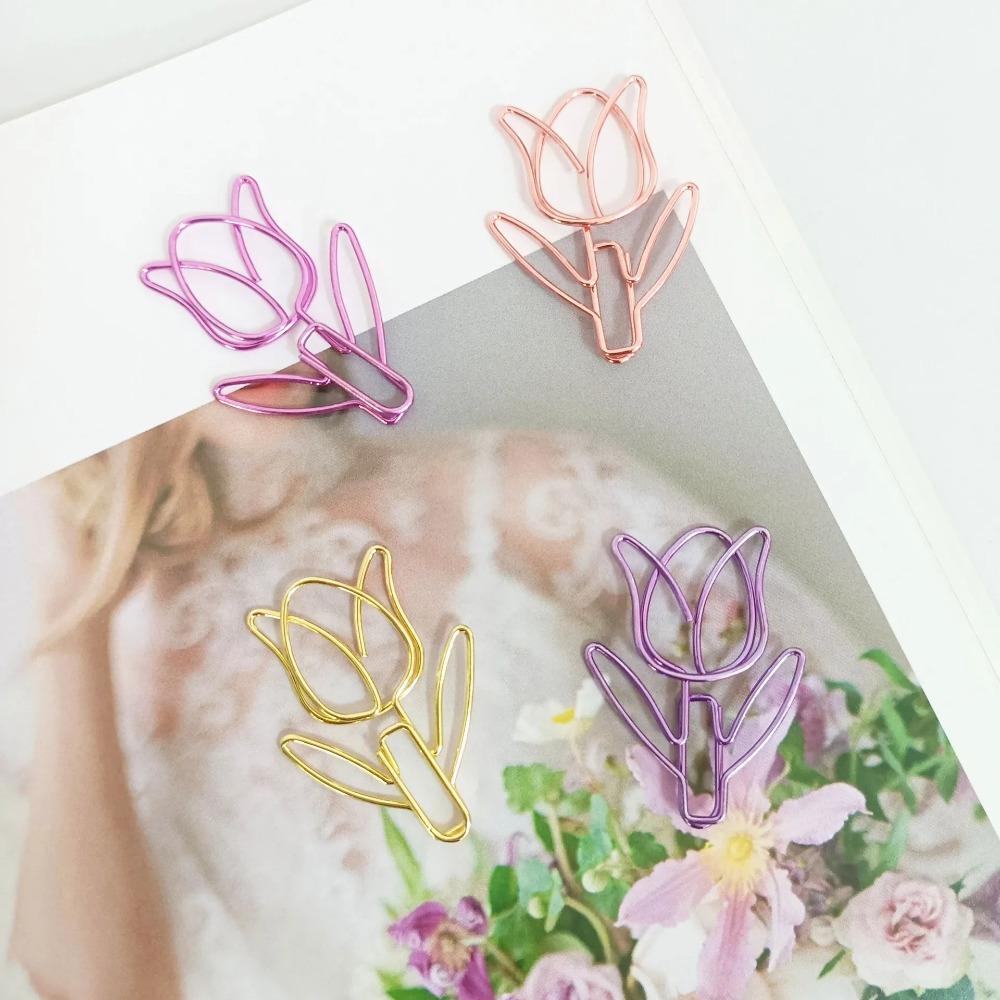 Мини-цветная скрепка в форме тюльпана, металлические канцелярские скрепки, прочная цветная скрепка для бумаги