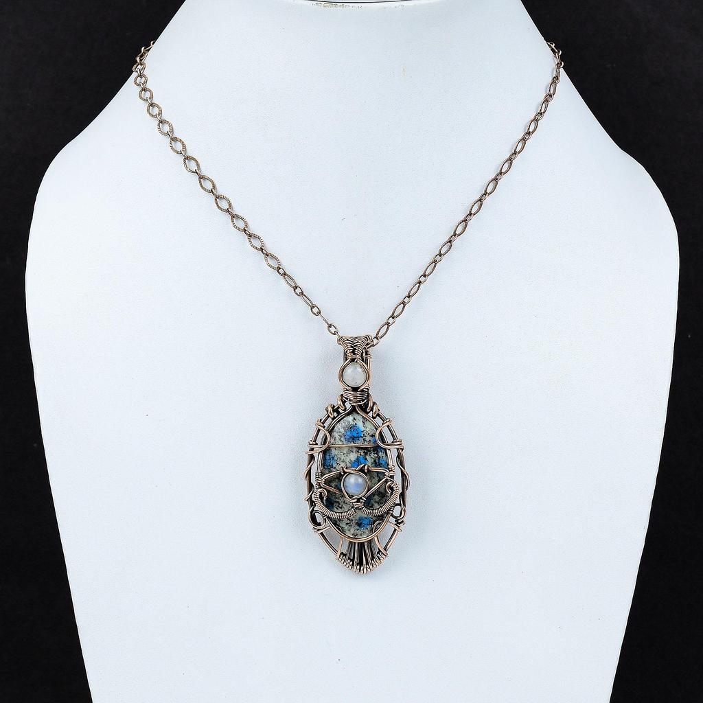 Дурной глаз K2 Подвеска из яшмы Медная проволока Обернутая подвеска Подвеска из драгоценного камня Медные украшения Подвеска из радужного лунного камня Подвеска ручной работы для подарка