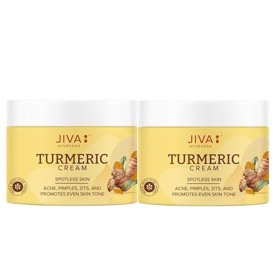Крем Jiva Turmeric 100 г | 100% аюрведическая формула | Питает кожу, улучшает цвет лица и предотвращает появление угрей, прыщей, акне и пятен(пакет из 2)
