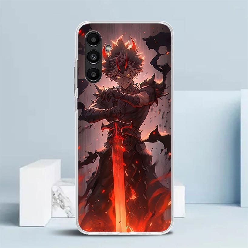 Черный Чехол для Телефона с Аниме Клевером для Samsung Galaxy A17 A37 A57 A16 A15 A14 A13 A56 A55 A54 A53 A36 A35 A34 A33 A26 A25 A24 A23