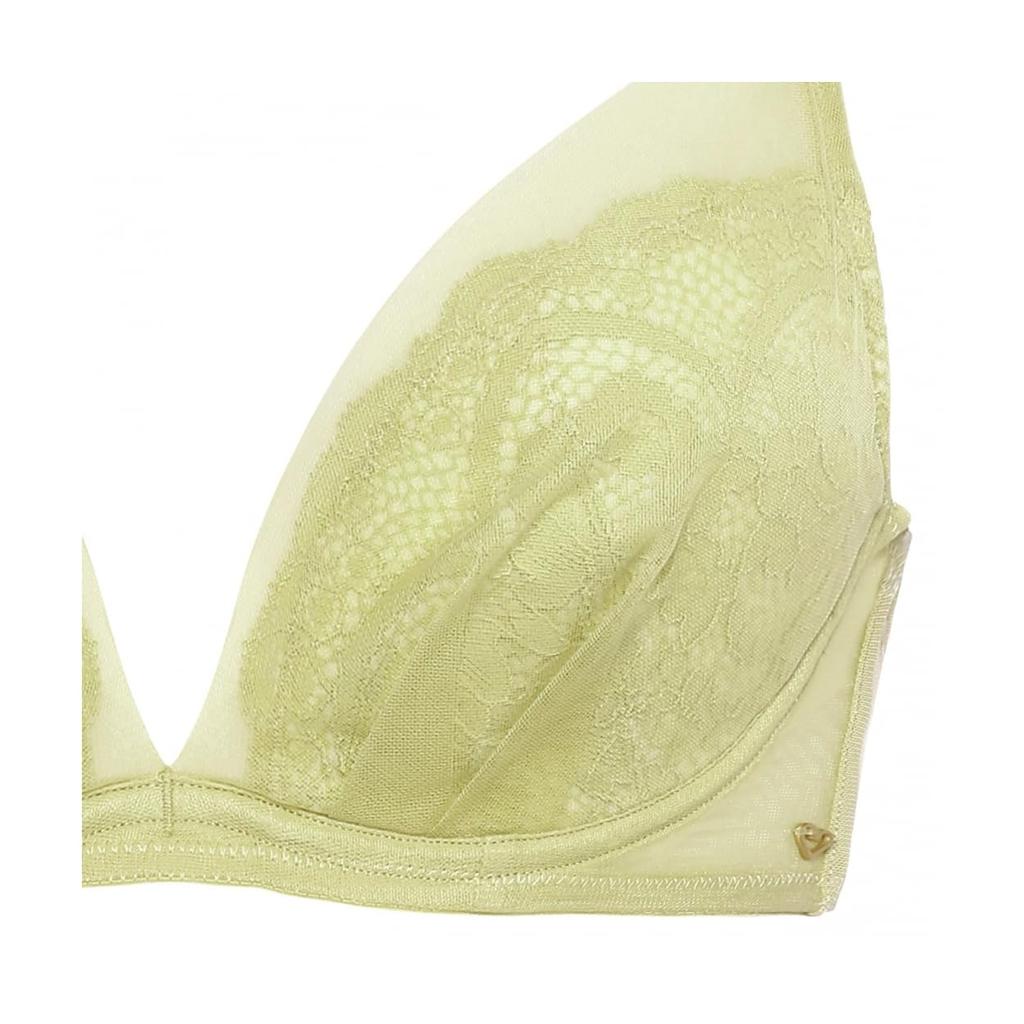 AMOSTYLE Deep V Bra Panty Set Classic M009 Size F65M & 2, Lace, (Green Tea),