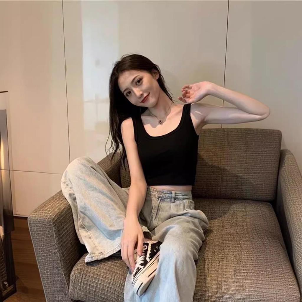 Женская черная майка-борцовка: Топ без рукавов, облегающего кроя, укороченный, для весны/лета