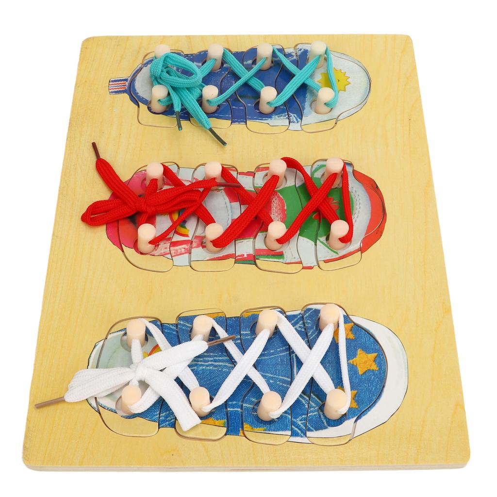 Деревянная игрушка-шнуровка для обуви для малышей и детей, обучающий набор для завязывания шнурков, тренировочная доска для завязывания обуви