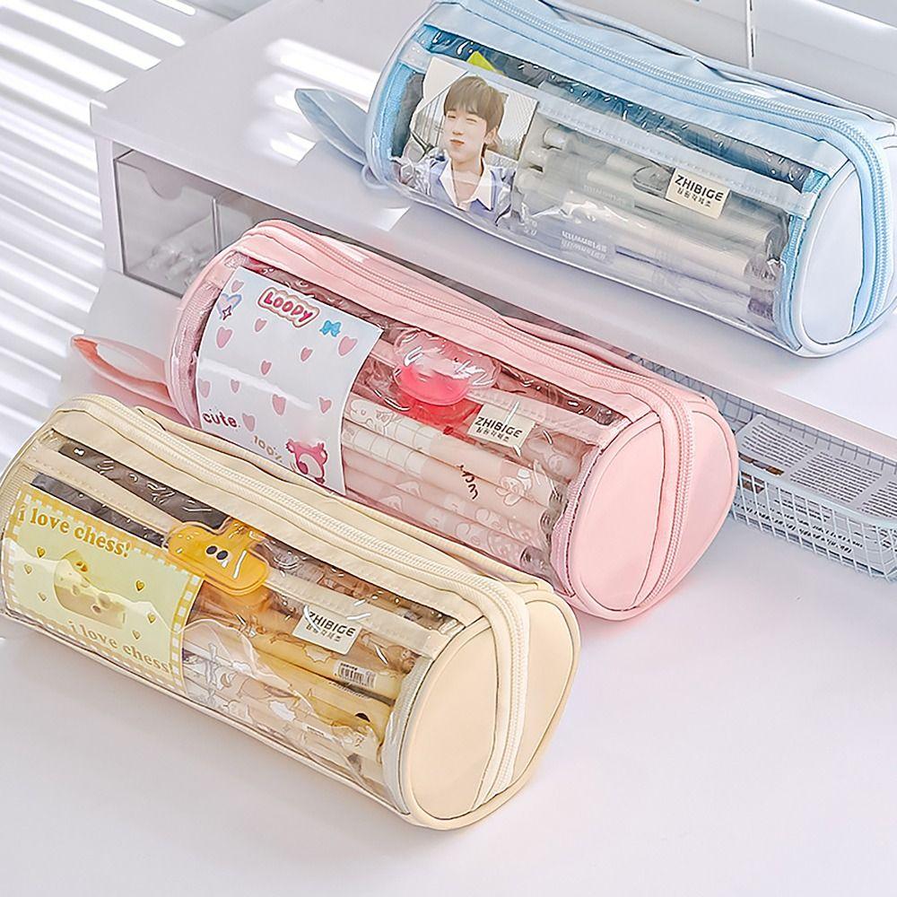 8 LAYERS Pen Bag Transparent Window Stationery Organizer Portable Pencil Case Student Gift