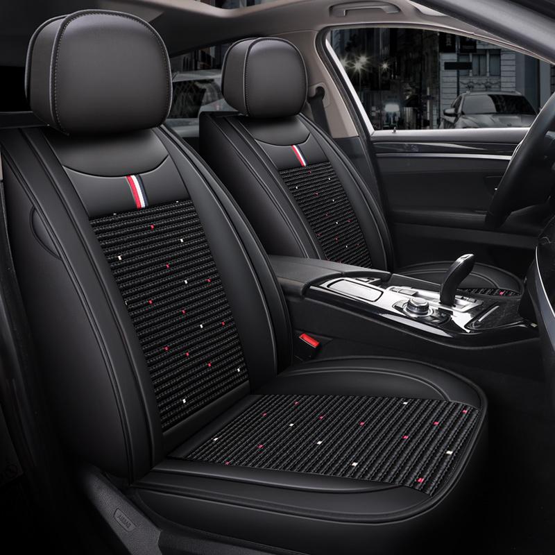 5-местные высококачественные чехлы на сиденья из кожи и ледяного шелка с полной защитой - Универсальная посадка, дышащие, противоскользящие, простые в установке