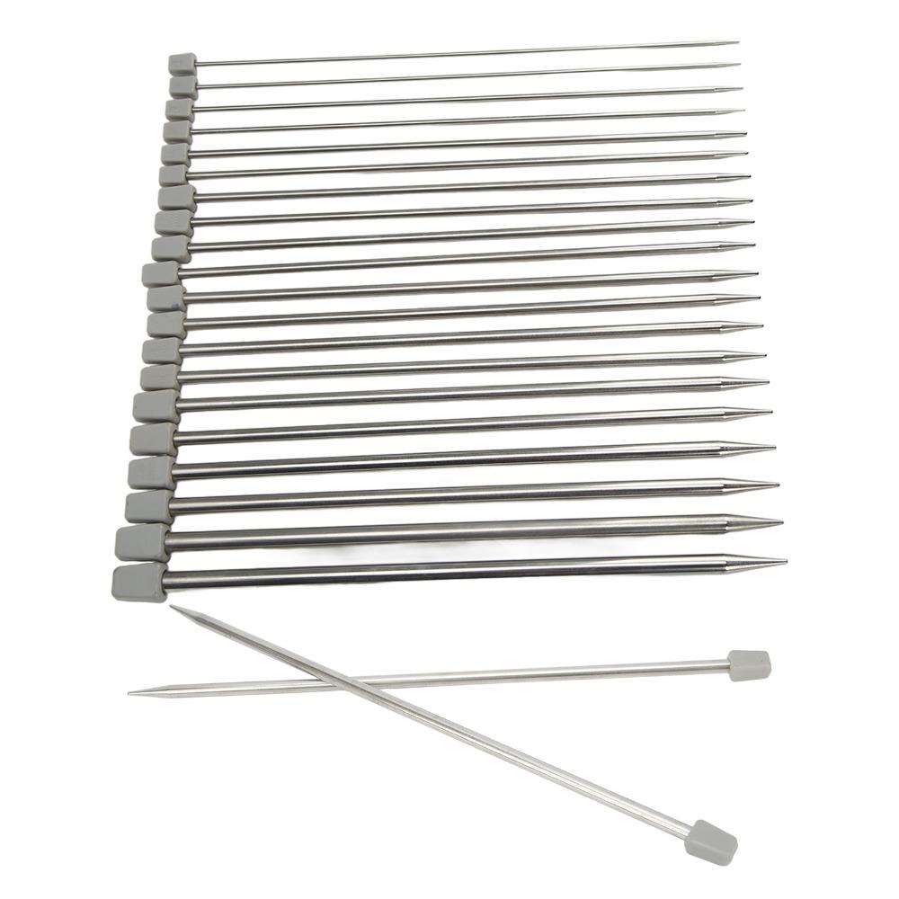 22 Pcs 25cm Length Straight Single Pointed Needles Metal Knitting Needles For Socks Knitting
