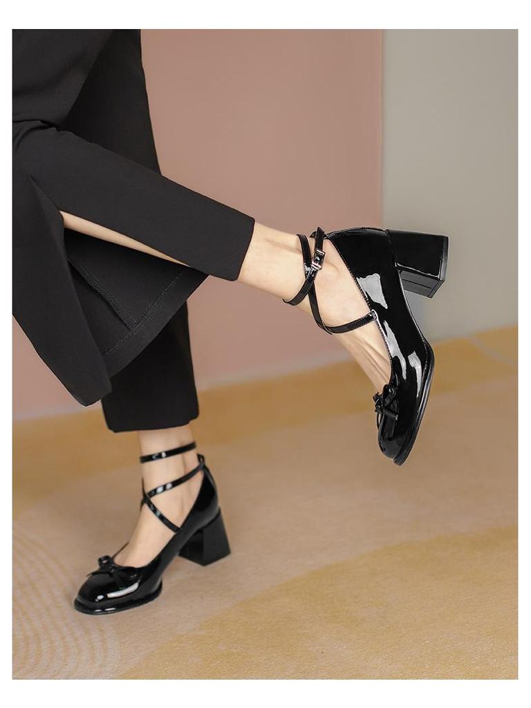 Черные туфли Мэри Джейн в стиле ретро на высоком каблуке с перекрестными ремешками для женщин - весна 2022 г.