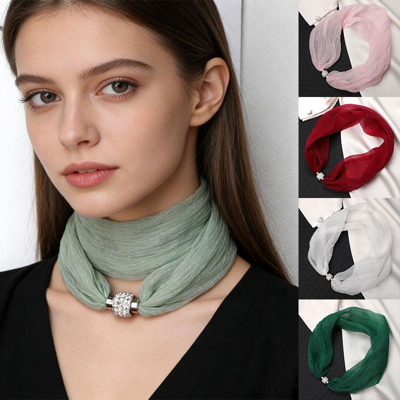 1 шт. Магнитная застежка Текстура Однотонный Универсальный шарф Модные тканевые аксессуары Тонкая версия Шифоновая пряжа