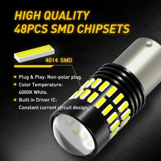 AUXITO 2*1156 LED Reverse Back Up Turn Tail Brake Light Signal Bulbs 6000K White