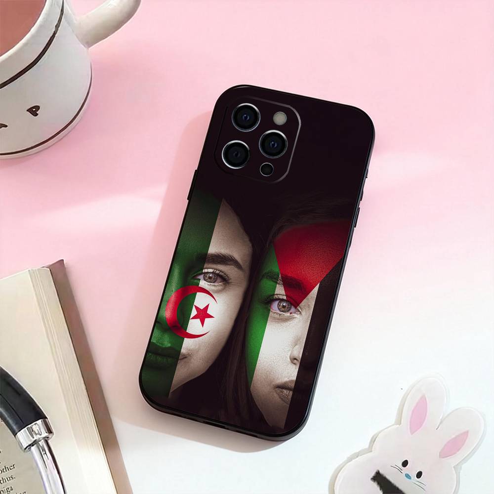 Flag of Algeria Phone Case For iPhone 17,16,15,14,13,12,11 Plus,Pro Max,Soft Silicone Black Cover